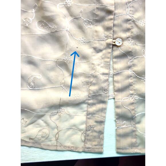 TOP/BLOUSE-WHITE STAG-Tan-Sheer-Button Up-Embroidery-3/4 Sleeves-Size Plus 16 W - Picture 16 of 16